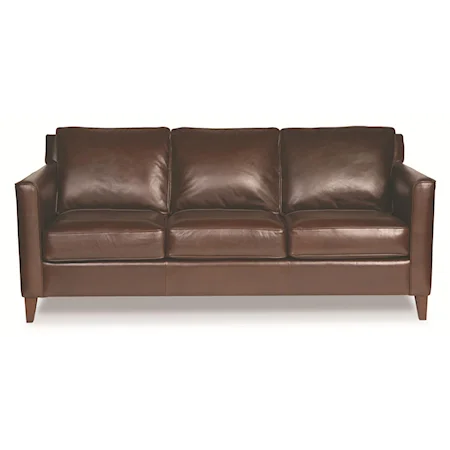 Contemporary Leather Sofa with Slender Track Arms and Tapered Legs